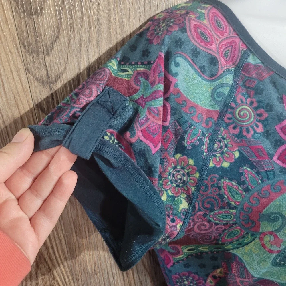 VTG Title Nine Athletic Dress M Floral Paisley Faux Roll Tab Slv Scalloped Hem - Picture 5 of 12